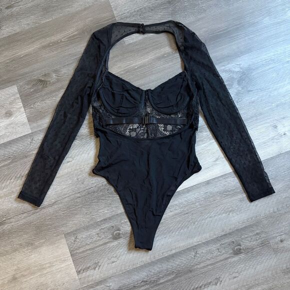 BARDOT Lingerie Black Lace Bodysuit Mesh Teddy US Large 10 - Picture 8 of 14